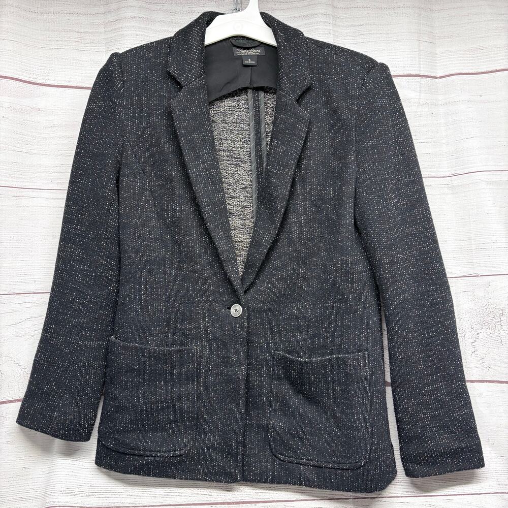 Lucky Brand Knit Blazer Womens Small Black White Speckled Single Button Pockets